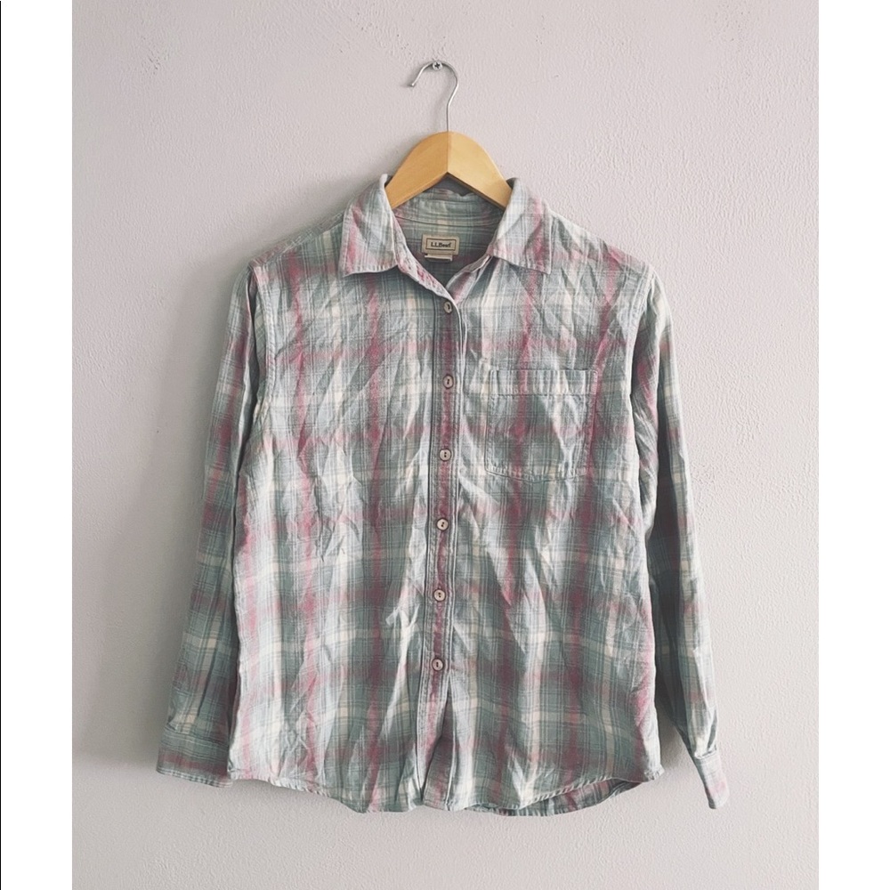 Dusty Turquoise & Mauve LL Bean Plaid Button Down